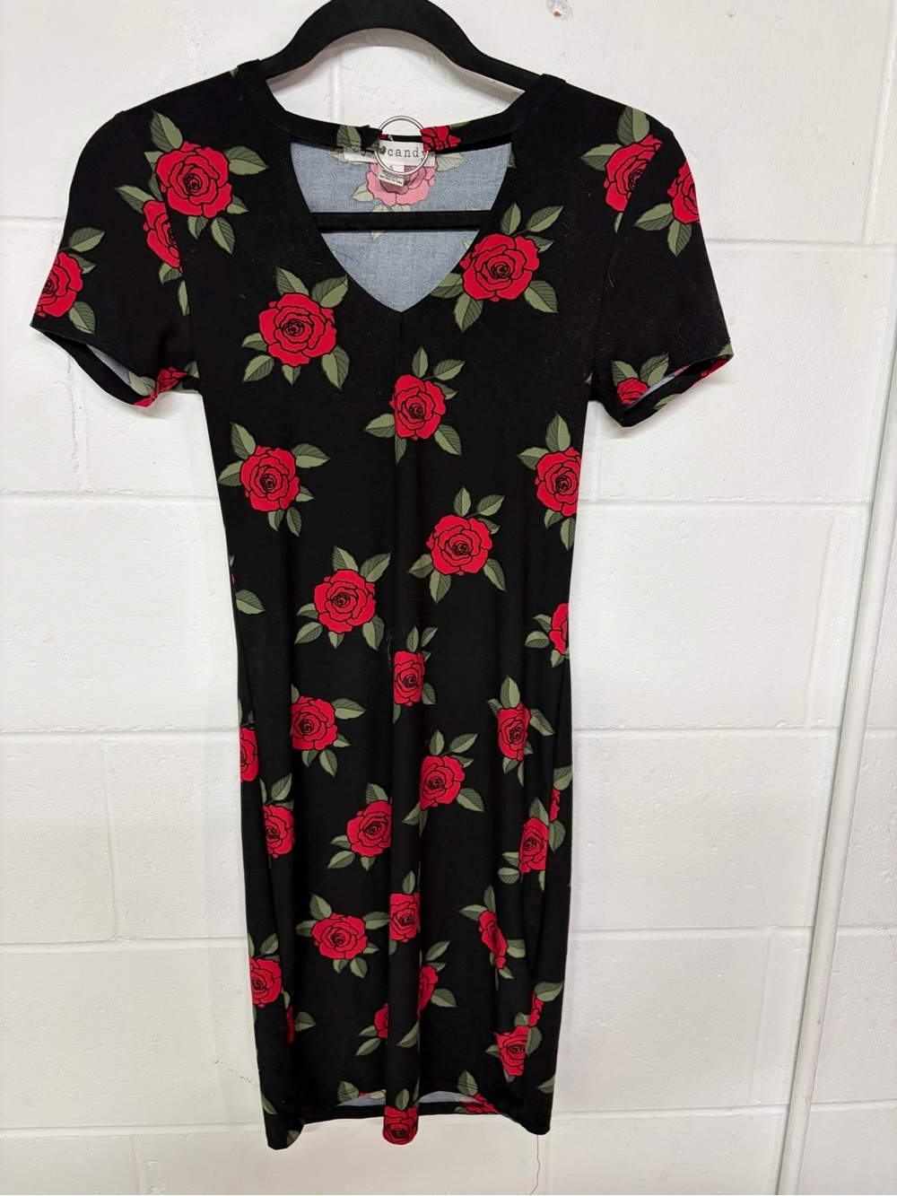 Eye Candy Black Red Rose Floral Strappy Back Mini Dress Small
